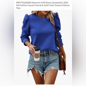 Women's Lapis Blue Puff Sleeve Sweatshirt
